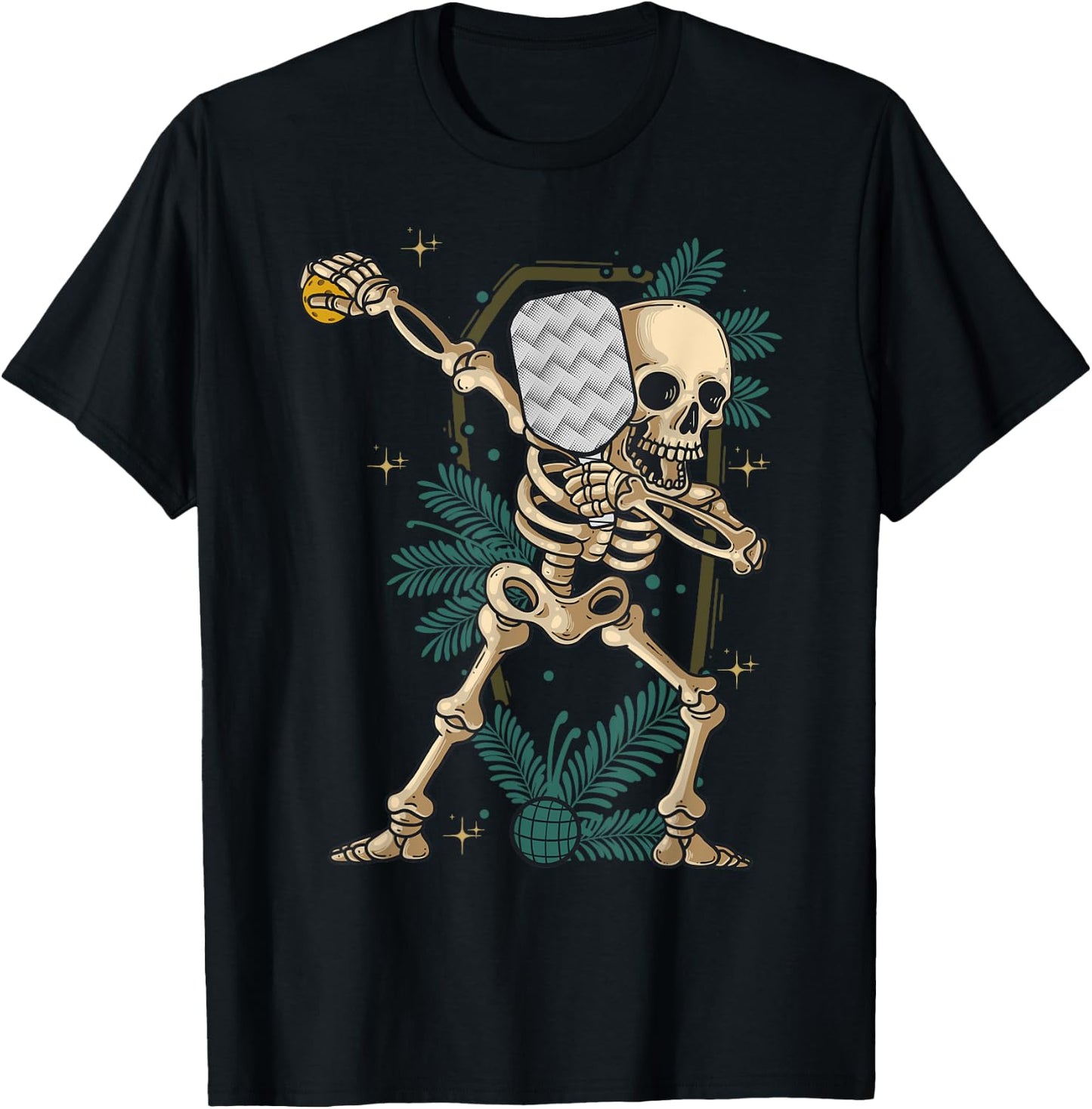 Halloween Pickleball Costume Dabbing Skeleton Pickleballer T-Shirt - T-Shirt | Black