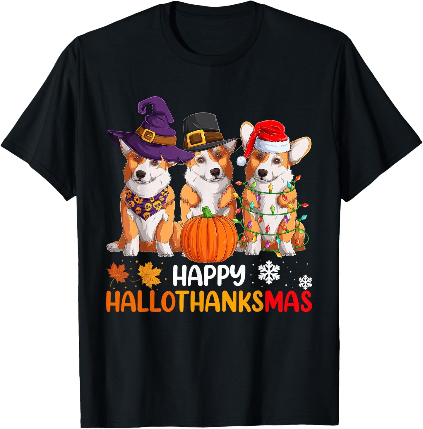 Happy Halloween Shirts, Welsh Corgi Dog Happy Hallothanksmas T-Shirt - T-Shirt | Black