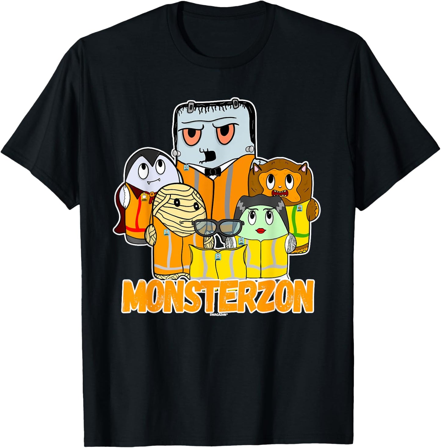 Swagazon Monsters Mummy Frankenstein Dracula Monsterzon T-Shirt - T-Shirt | Black
