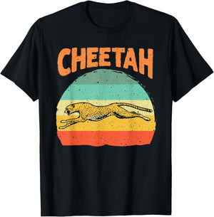 Funny Vintage Cheetah Art Boys Girls Leopard Safari Wildlife T-Shirt - T-Shirt | Black