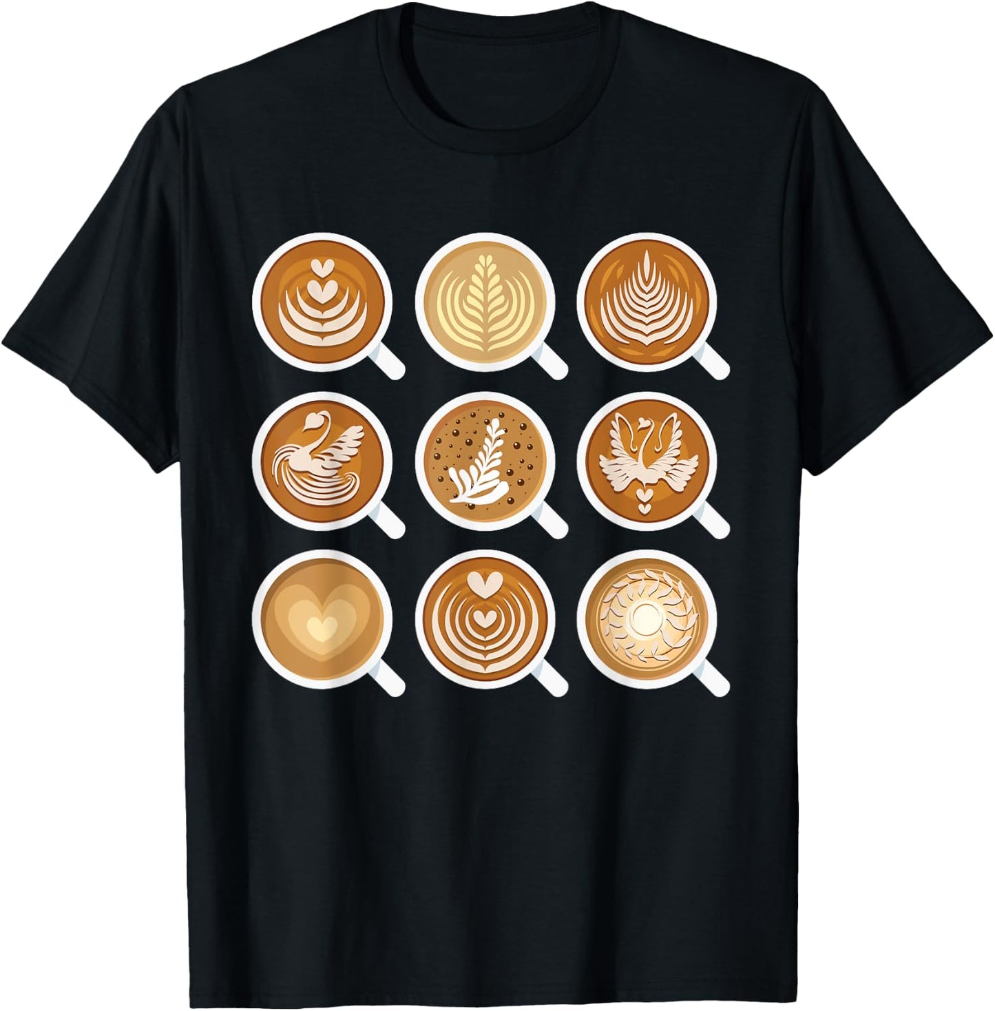 Barista Art - Lattes in 9 Coffee Mugs Cool T Shirt T-Shirt - T-Shirt | Black