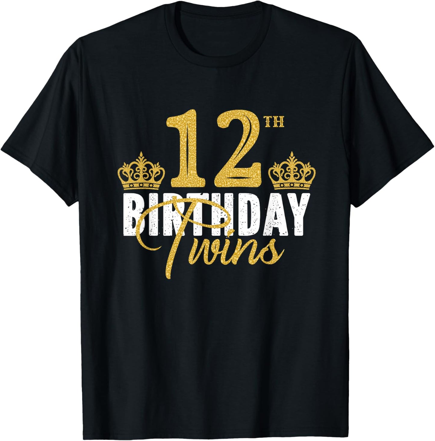 12th Birthday Twins 12 Years Old Party Idea For Boy And Girl T-Shirt - T-Shirt | Black