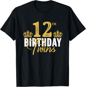 12th Birthday Twins 12 Years Old Party Idea For Boy And Girl T-Shirt - T-Shirt | Black