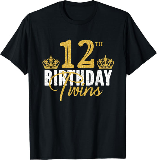12th Birthday Twins 12 Years Old Party Idea For Boy And Girl T-Shirt - T-Shirt | Black