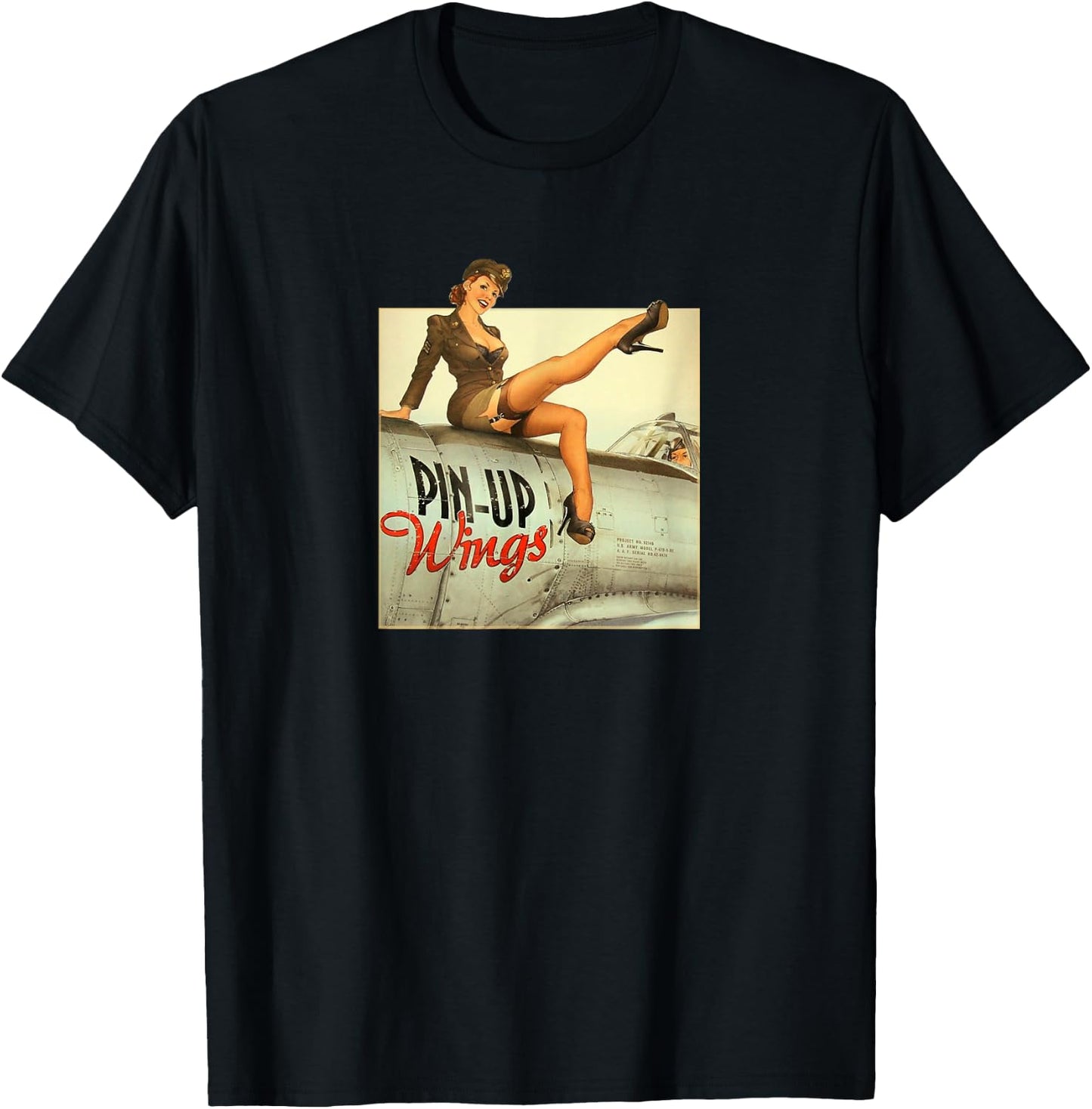 WW2 Pin Up Girl Wings Vintage Poster T-Shirt - T-Shirt | Black