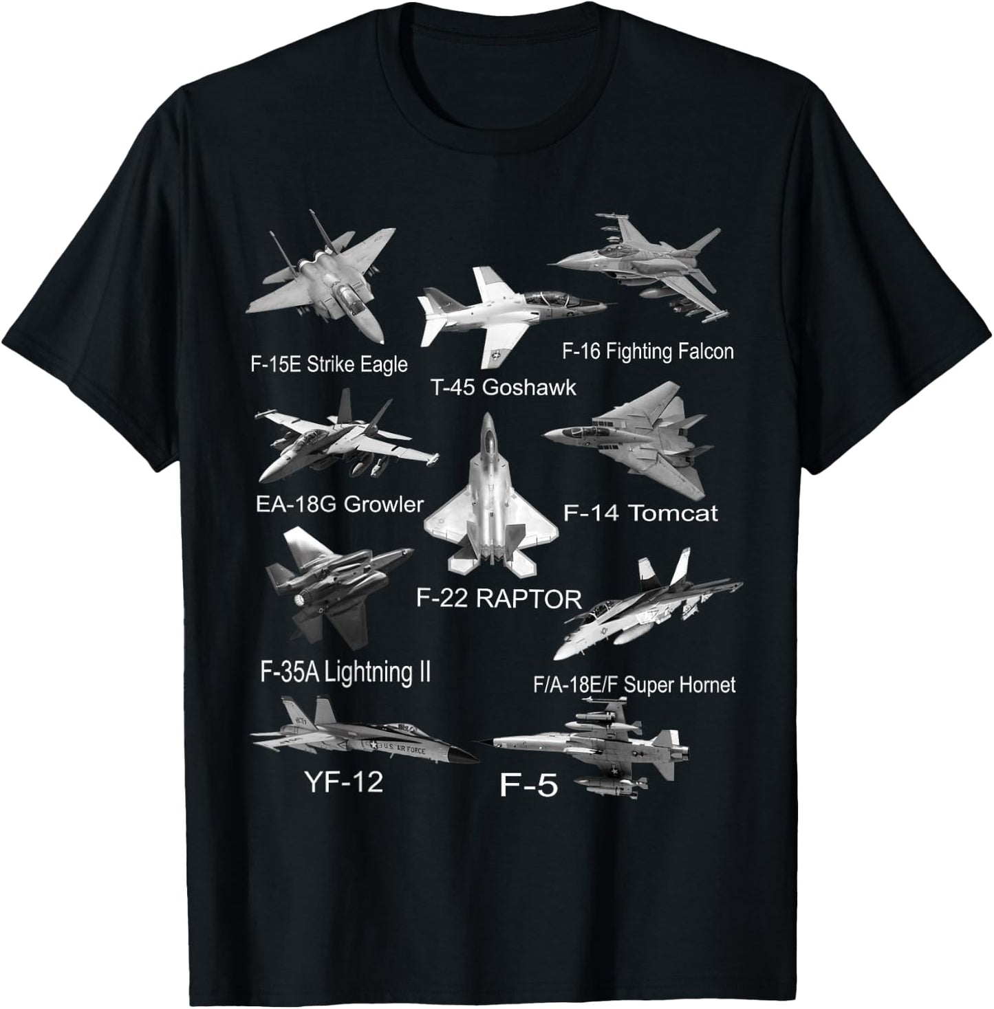 American Fighters Jets F22 Raptor F14 Tomcat Plane Spotting Small T-Shirt - T-Shirt | Black
