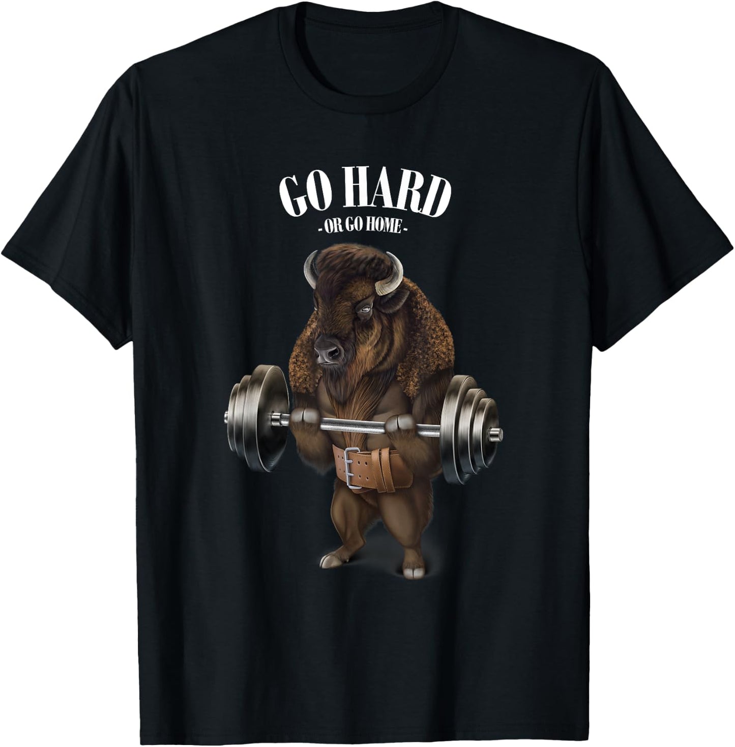 Bison Buffalo Bull Weightlifting in Fitness Gym T-Shirt - T-Shirt | Black