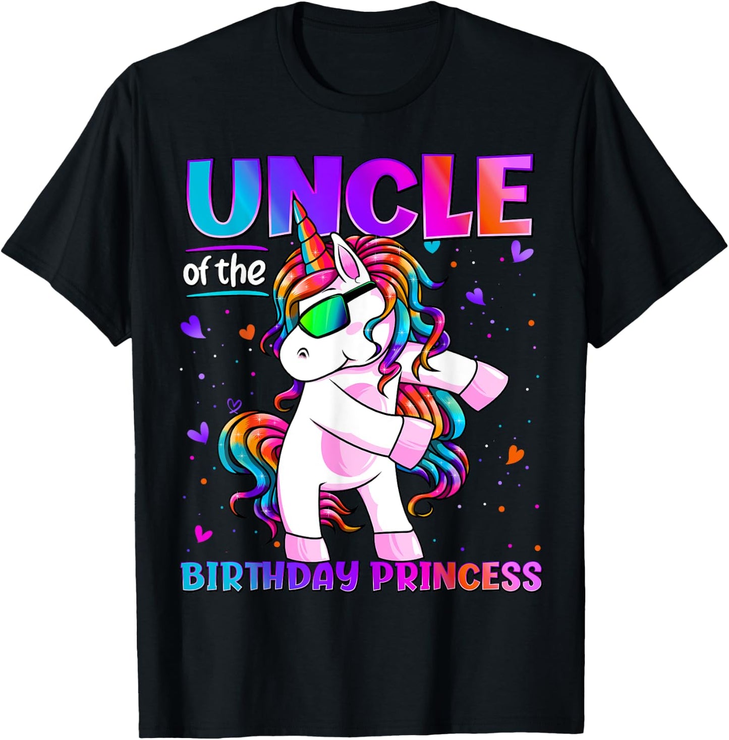 Uncle of the Birthday Princess Flossing Unicorn Uncle T-Shirt - T-Shirt | Black