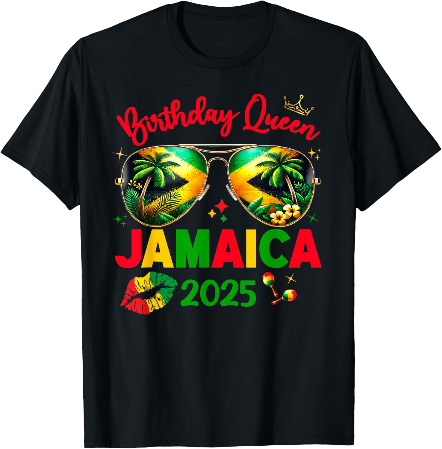 50th Birthday Girl Queen Jamaica Vacation Matching Outfit T-Shirt - T-Shirt | Black