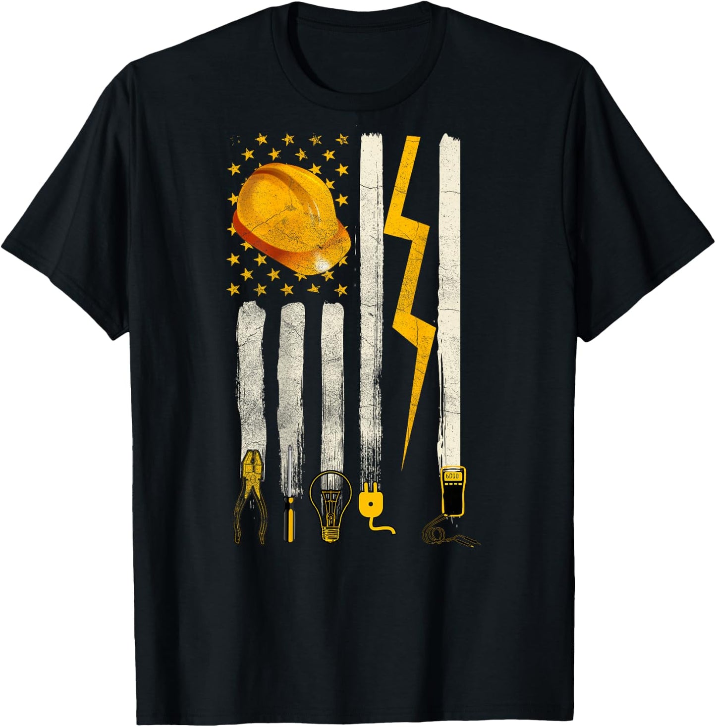 Electrician Tools Patriotic American Flag Design On Back T-Shirt - T-Shirt | Black