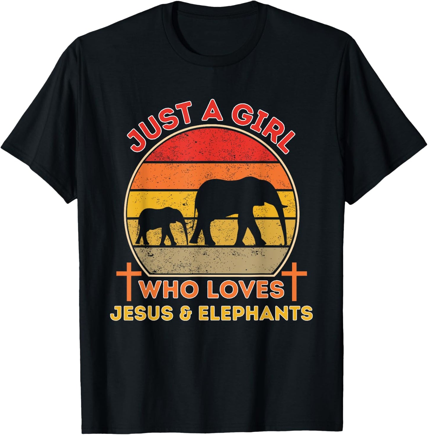 Just A Girl Who Loves Jesus And Elephants - Retro Christian T-Shirt - T-Shirt | Black