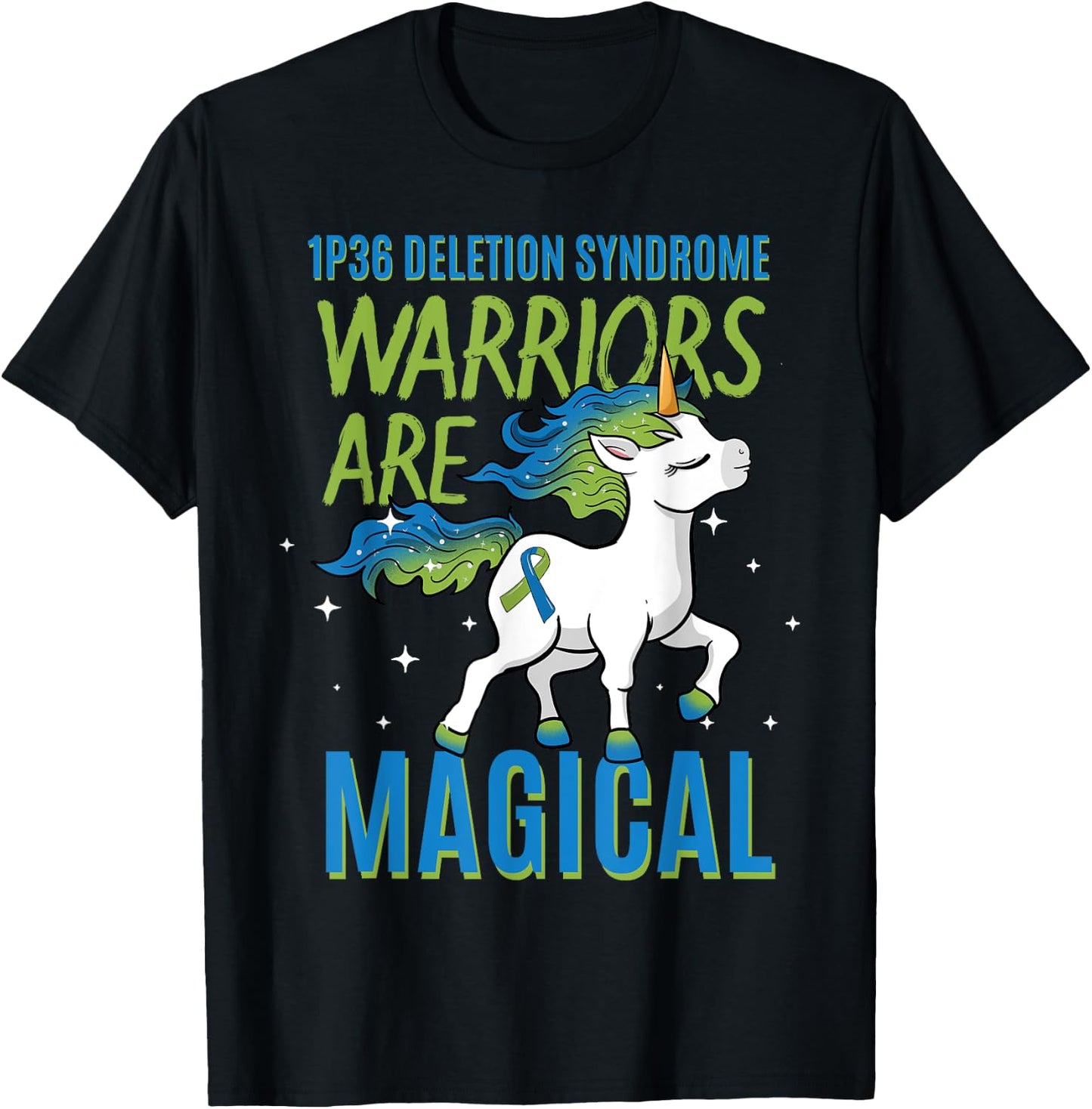 1P36 Deletion Syndrome Awareness Ribbon Unicorn Warrior T-Shirt - T-Shirt | Black