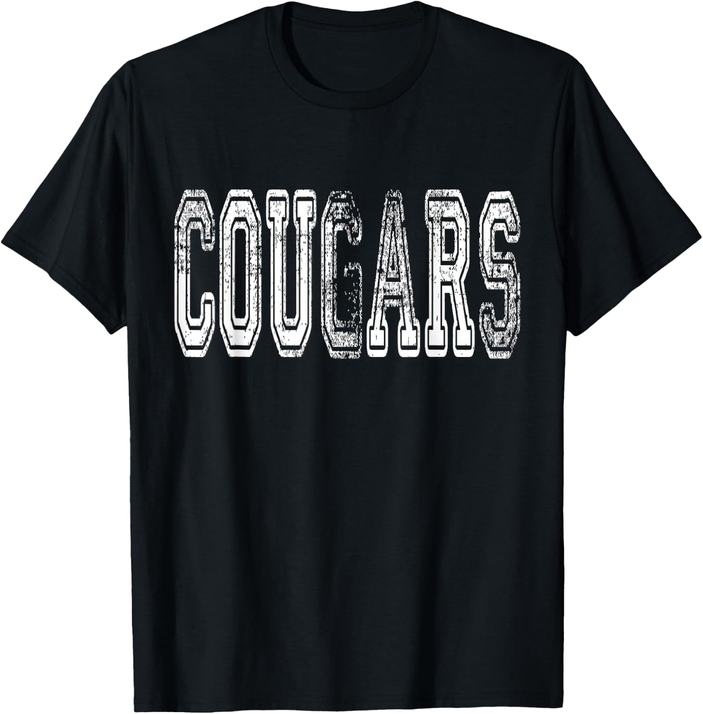 Cougars Mascot Distressed Vintage School Sports Name Fans T-Shirt - T-Shirt | Black