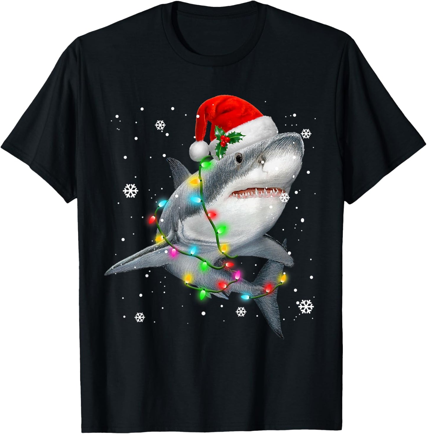 Sharks Tree Christmas Sweater Xmas Pet Animal Shark Lover T-Shirt - T-Shirt | Black