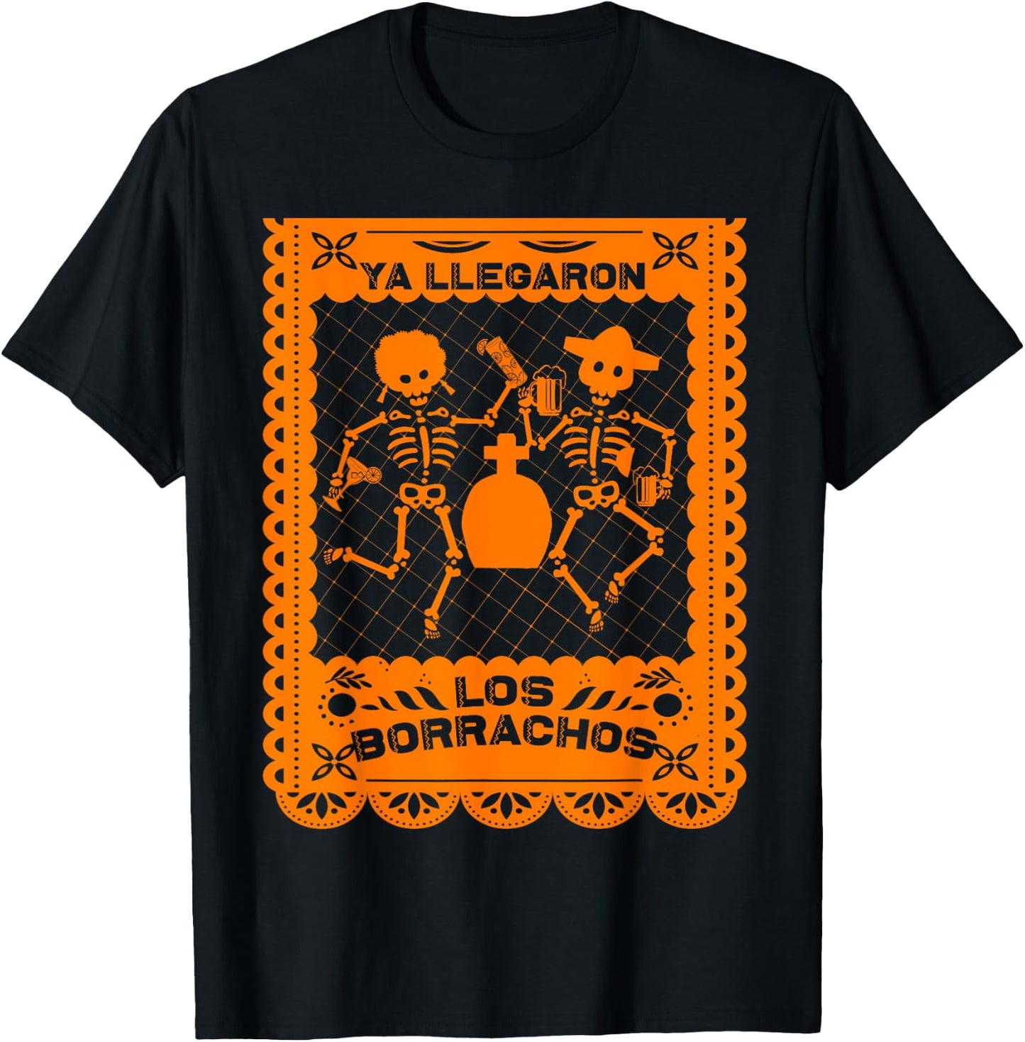 Day of the Dead Dia de Muertos Mexican Papel Picado Beer T-Shirt - T-Shirt | Black