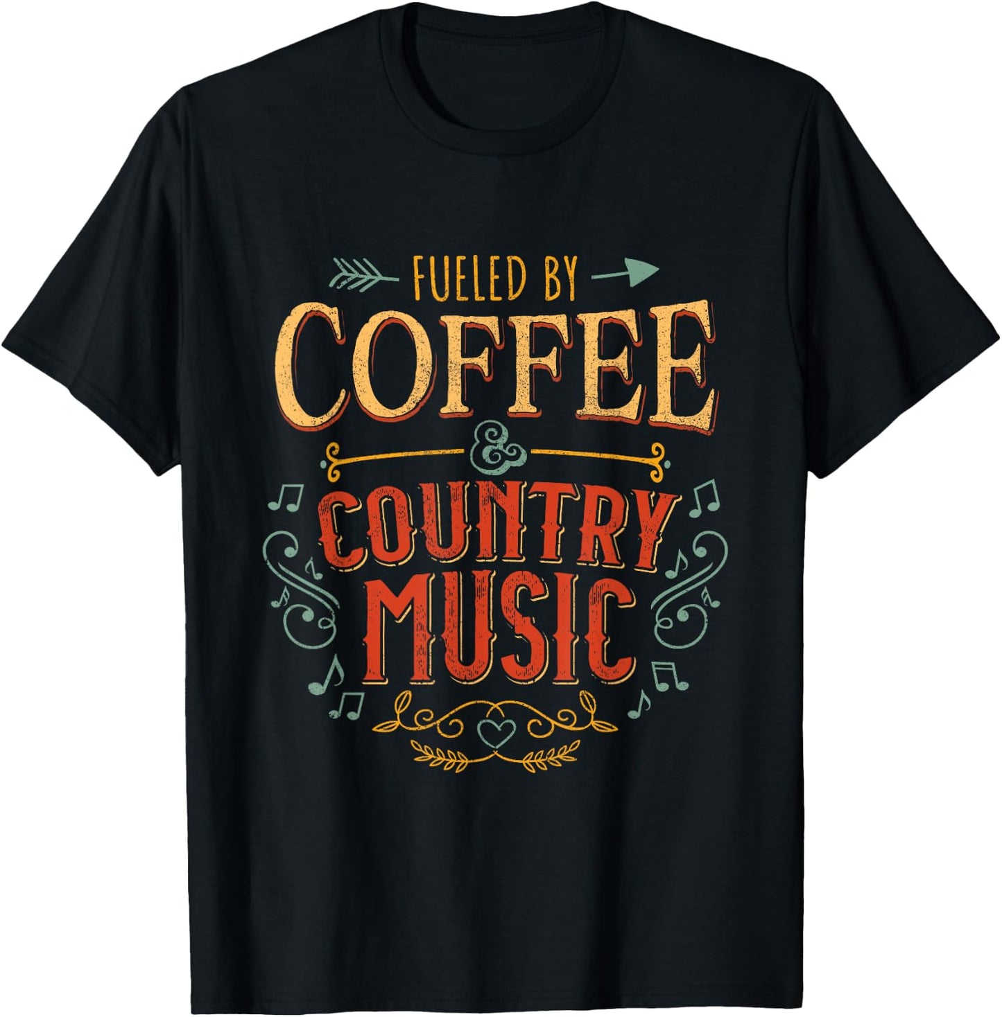 Fueled By Coffee and Country Music Cowgirl Coffee Drinker T-Shirt - T-Shirt | Black