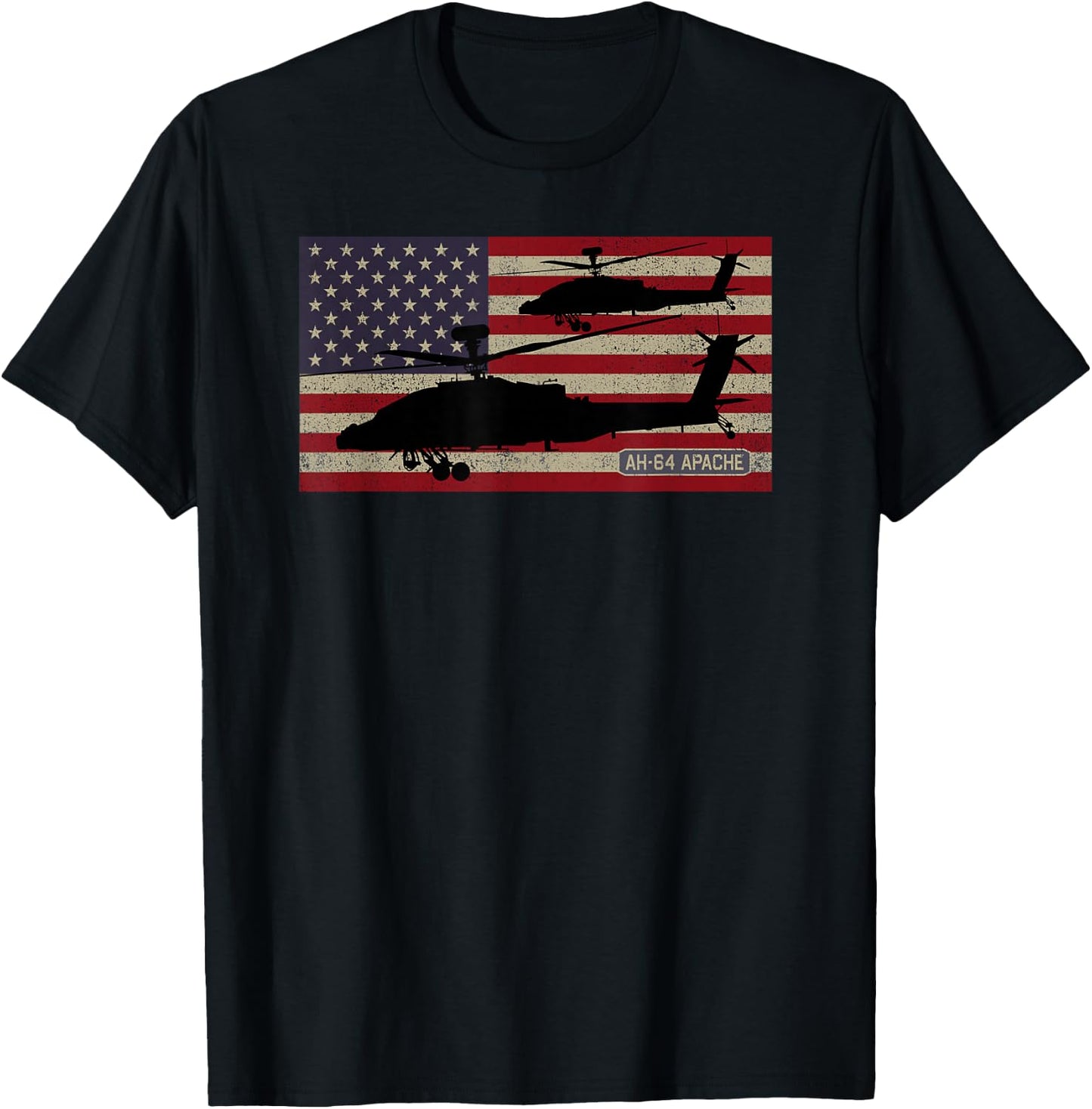 AH-64 Apache Helicopters Vintage USA Flag T-Shirt - T-Shirt | Black