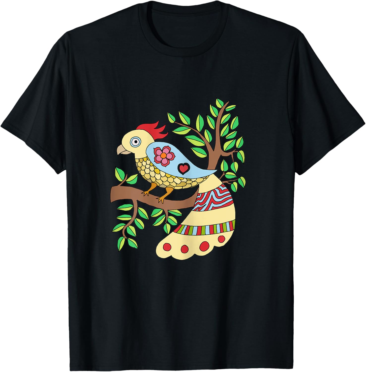 Bird Art Madhubani Style T-Shirt - T-Shirt | Black