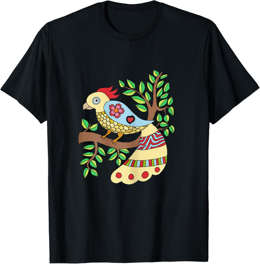 Bird Art Madhubani Style T-Shirt - T-Shirt | Black