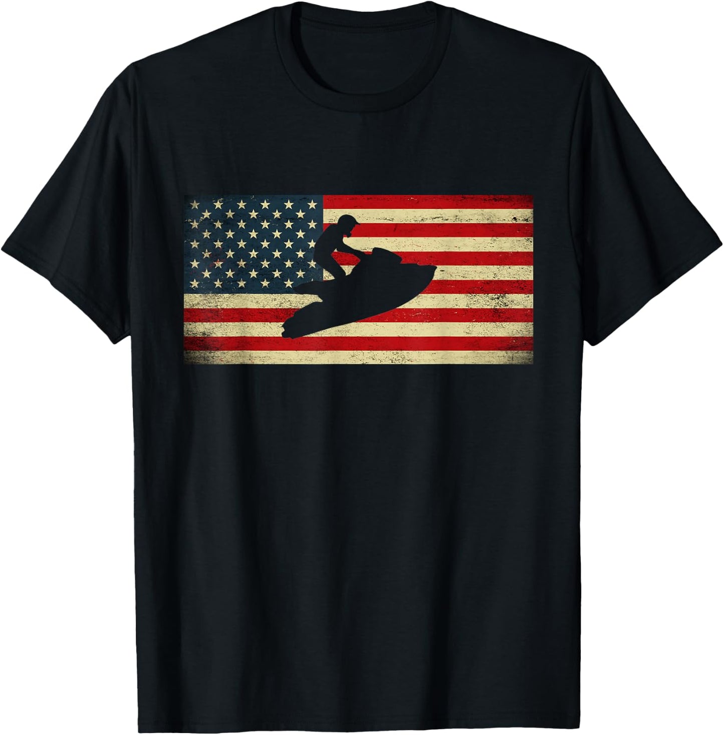 Patriotic American USA Flag Jet Skiing Jet Ski Lover T-Shirt - T-Shirt | Black