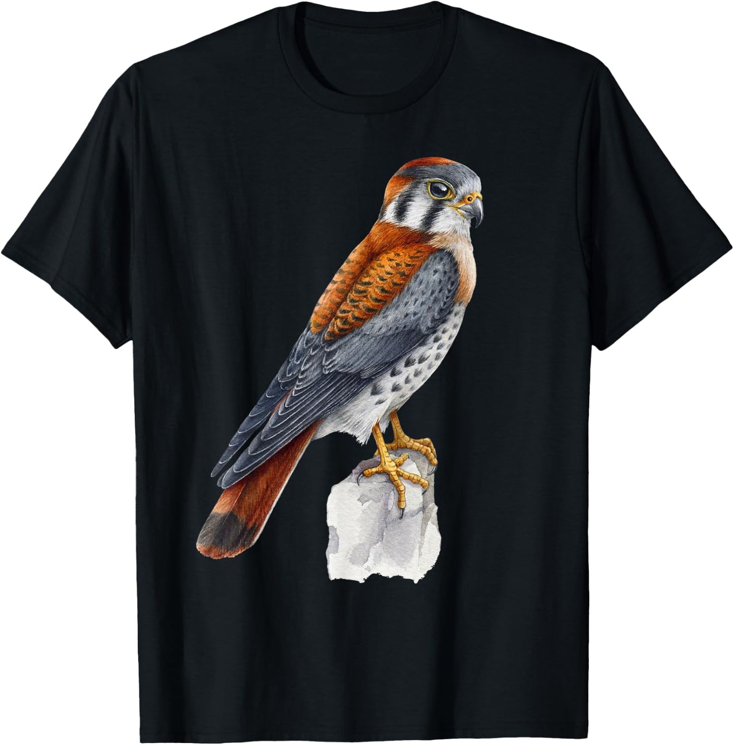 Floral Folk - Common Kestrel - Bird of Prey - Bird Watching T-Shirt - T-Shirt | Black
