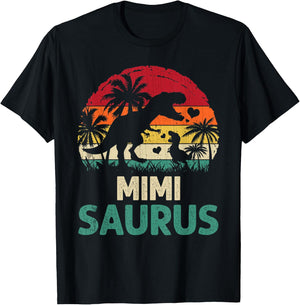 mb Vintage Mimi Saurus Funny Dino Father's Day Mother's Day T-Shirt - T-Shirt | Black