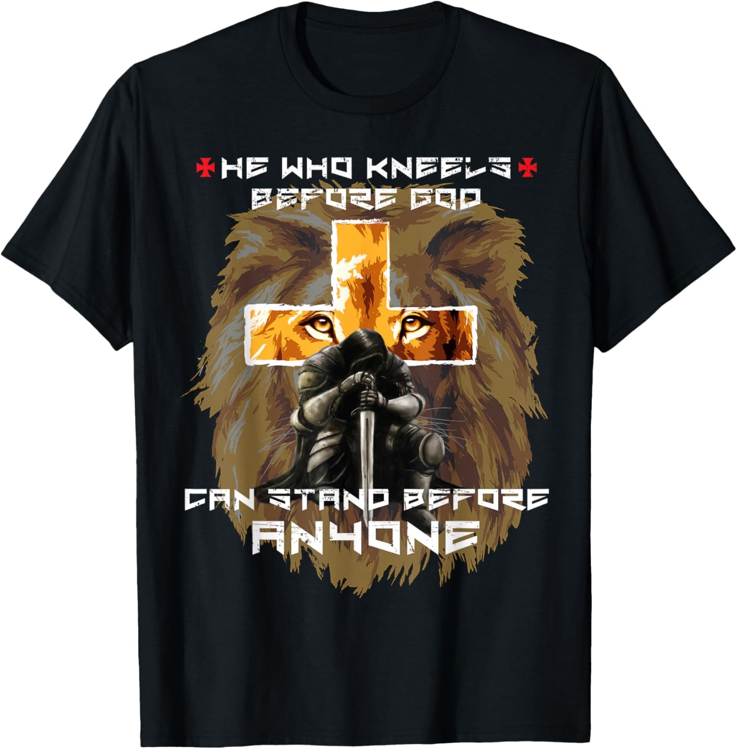 Christian Sayings Verses Lion Cross Graphic Prayer Warrior T-Shirt - T-Shirt | Black