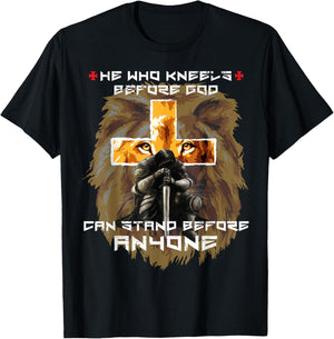 Christian Sayings Verses Lion Cross Graphic Prayer Warrior T-Shirt - T-Shirt | Black