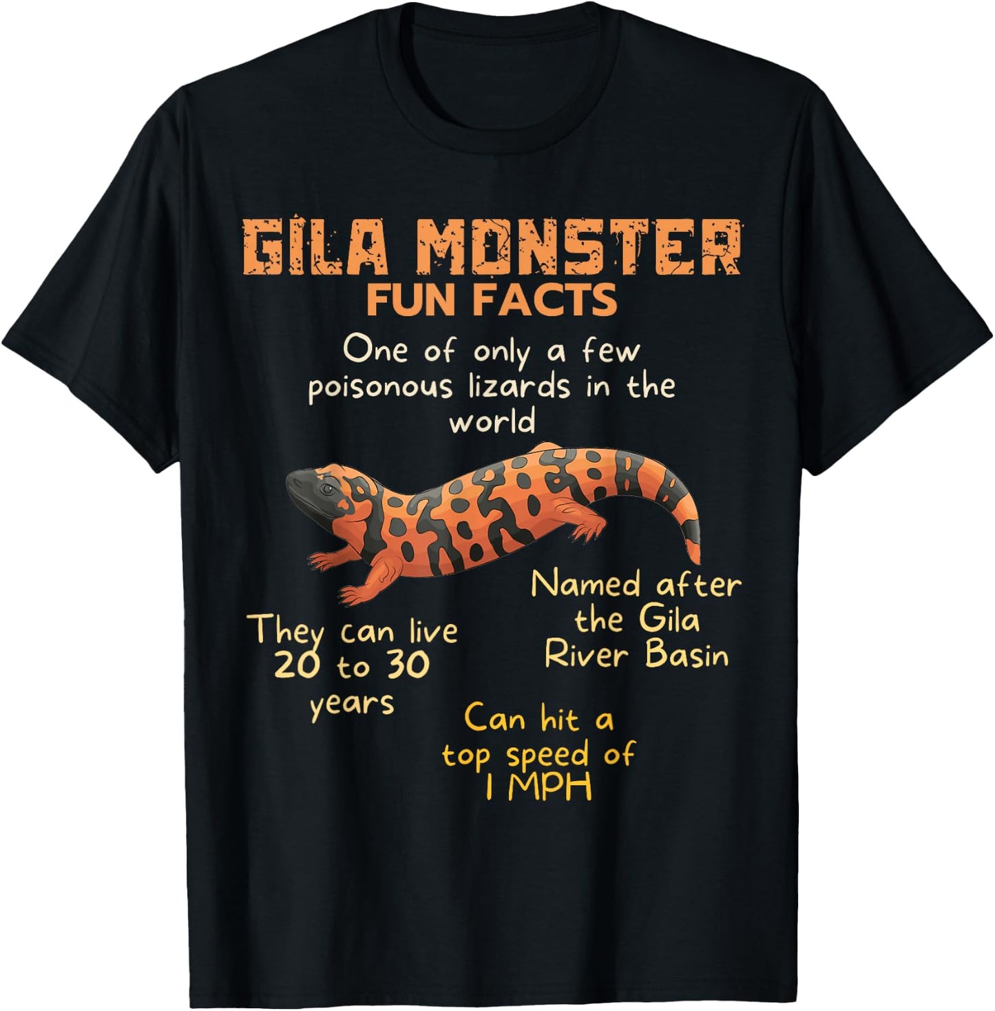 Gila Monster Fun Facts, Lizard Gila Monster T-Shirt - T-Shirt | Black