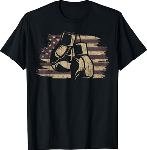 Boxing Gloves American Flag Retro Old School Boxing T-Shirt - T-Shirt | Black