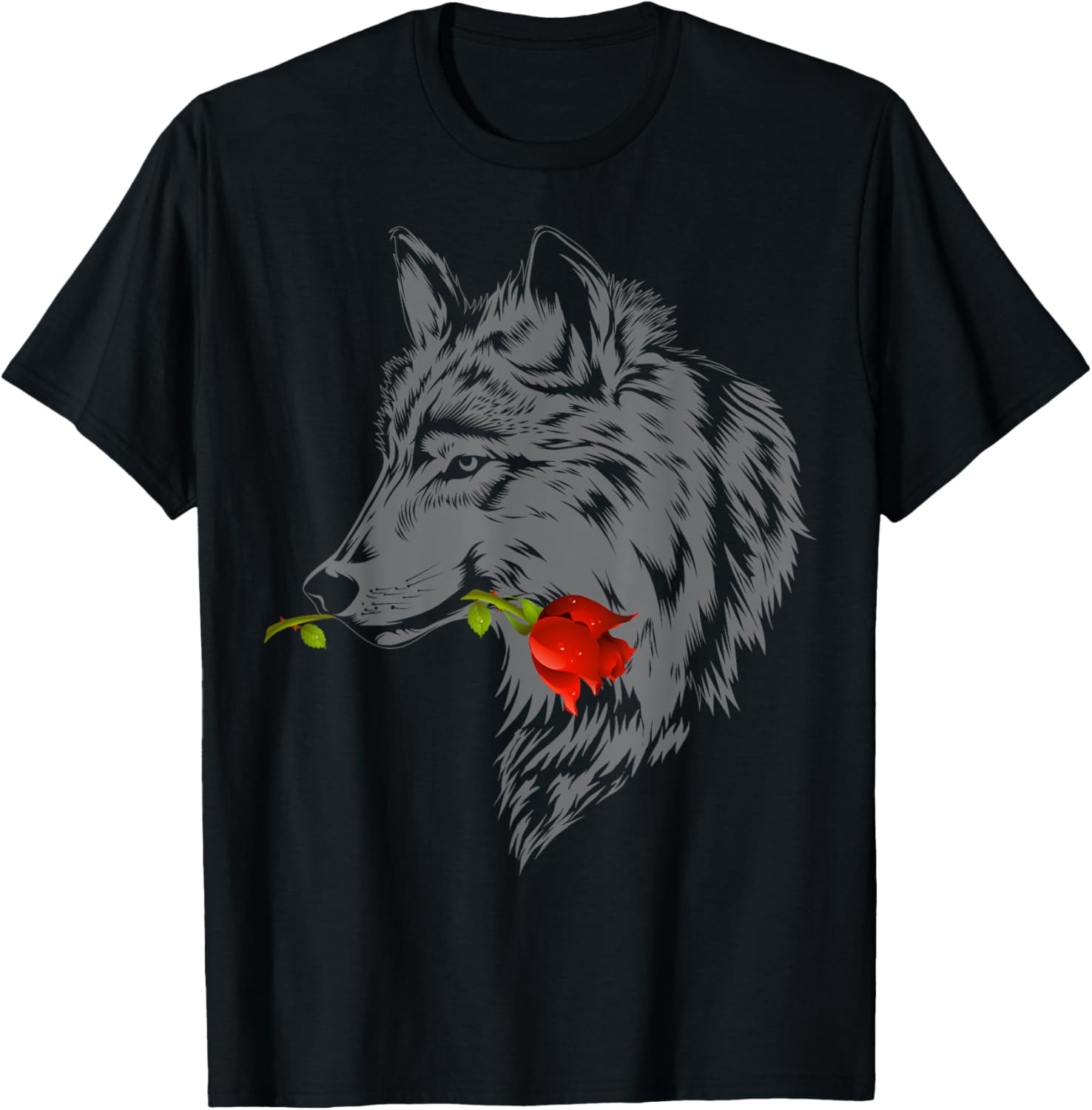 Wolf Rose | Cute Valentine Gray Wolf Gift T-Shirt - T-Shirt | Black