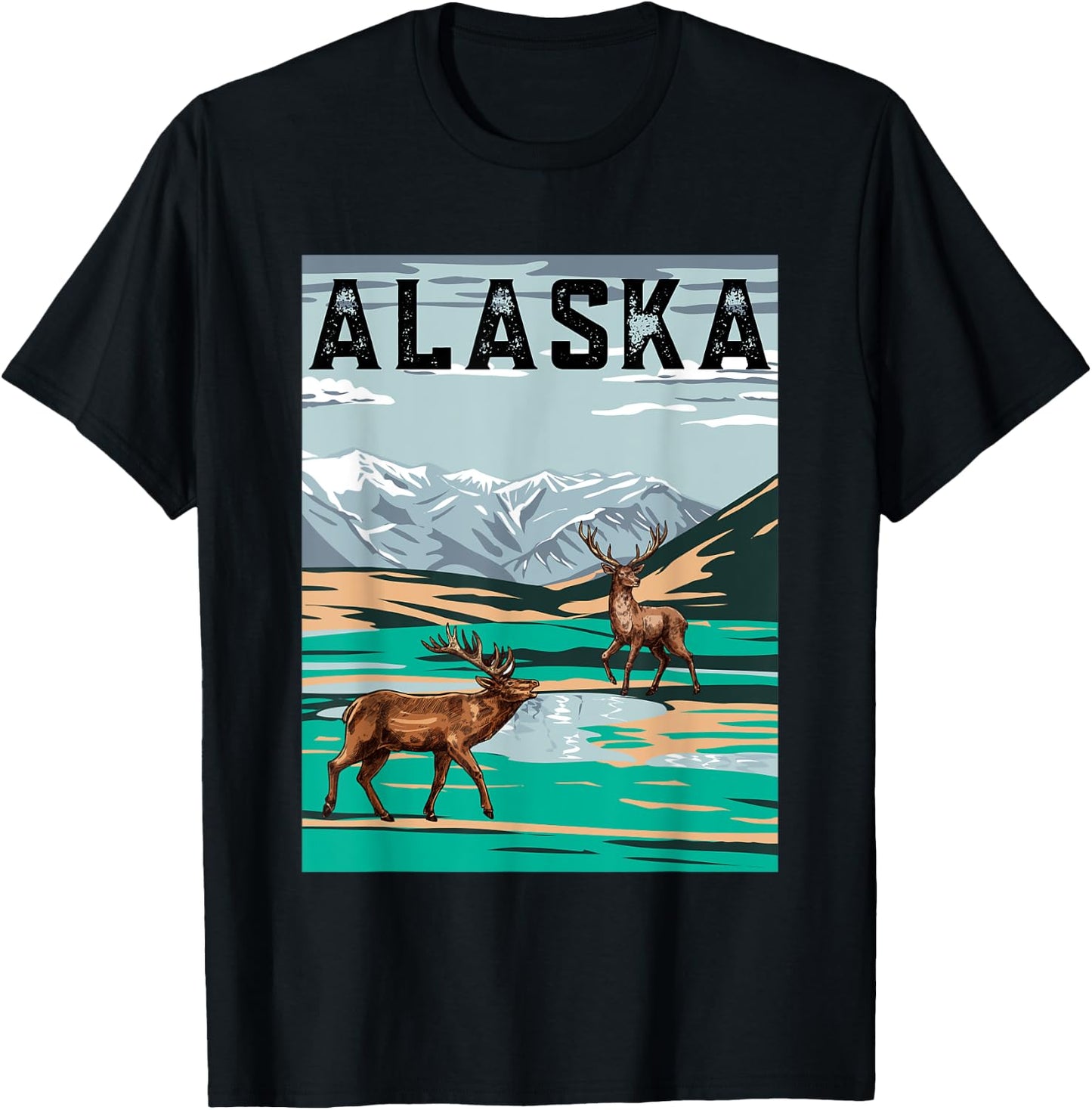 Vintage Alaska Hunting Deer design Men Women Boy Girl Kids T-Shirt - T-Shirt | Black