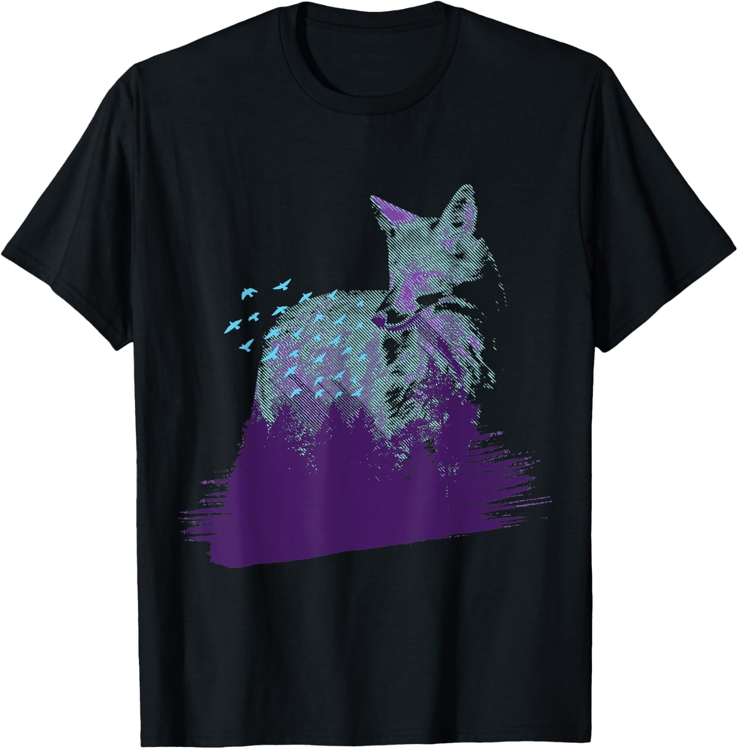 Arctic Fox Forest Landscape White Arctic Fox Lover Animal T-Shirt - T-Shirt | Black