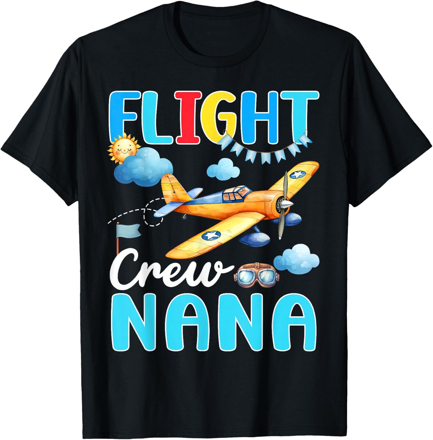 Flight Crew Nana Birthday Squad Airplane Matching Family T-Shirt - T-Shirt | Black
