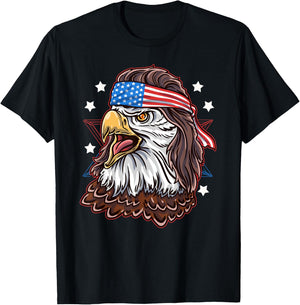 Funny Redneck 80s Patriotic Proud Mullet American Bald Eagle Women Men T-Shirt - T-Shirt | Black