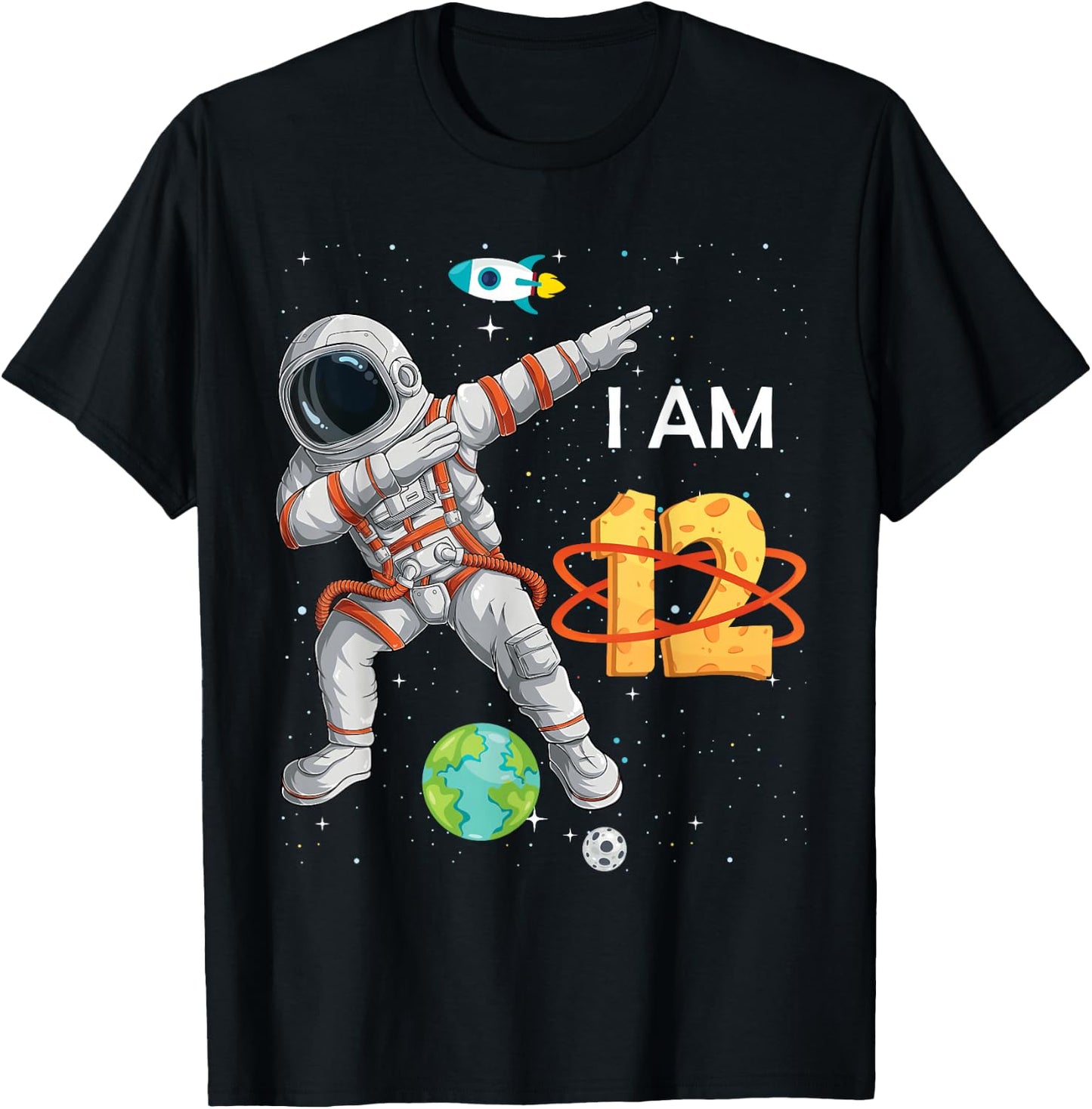 12 Years Old Birthday Boy Astronaut Space 12th B-Day T-Shirt - T-Shirt | Black