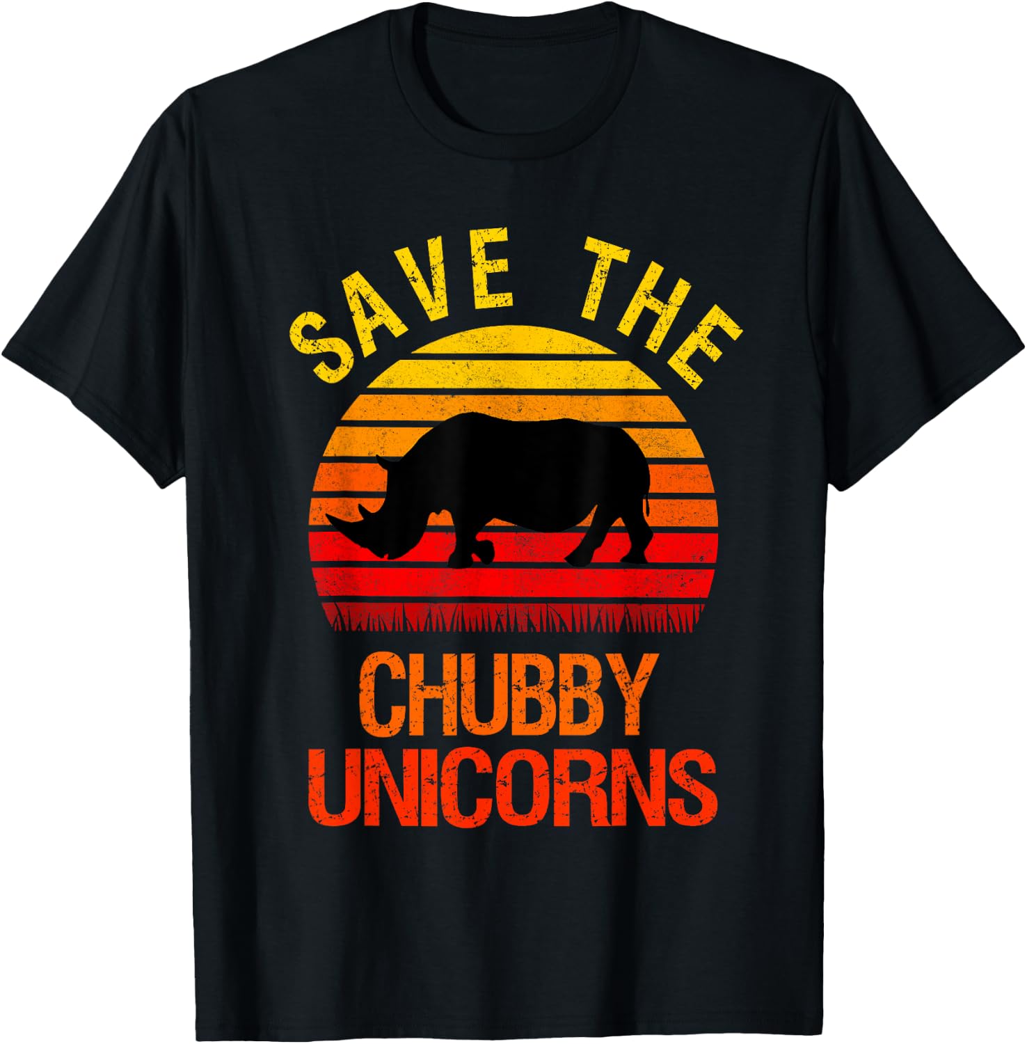 Save The Chubby Unicorns Retro Style Rhino T-Shirt - T-Shirt | Black