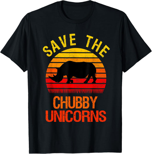 Save The Chubby Unicorns Retro Style Rhino T-Shirt - T-Shirt | Black