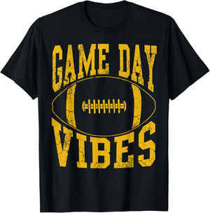 Game Day Vibes Yellow Football Vintage Distressed Graphic T-Shirt - T-Shirt | Black