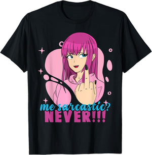 Me Sarcastic? Never! Pastel Goth Anime Girl Flipping Off T-Shirt - T-Shirt | Black