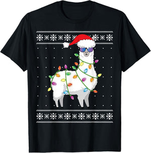 Alpaca Christmas Tree Funny Ugly Christmas Sweater T-Shirt - T-Shirt | Black