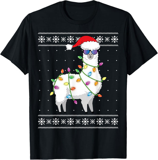 Alpaca Christmas Tree Funny Ugly Christmas Sweater T-Shirt - T-Shirt | Black