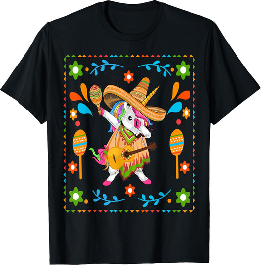 Dabbing Unicorn Poncho Cinco de Mayo Men Sombrero Funny Dab T-Shirt - T-Shirt | Black