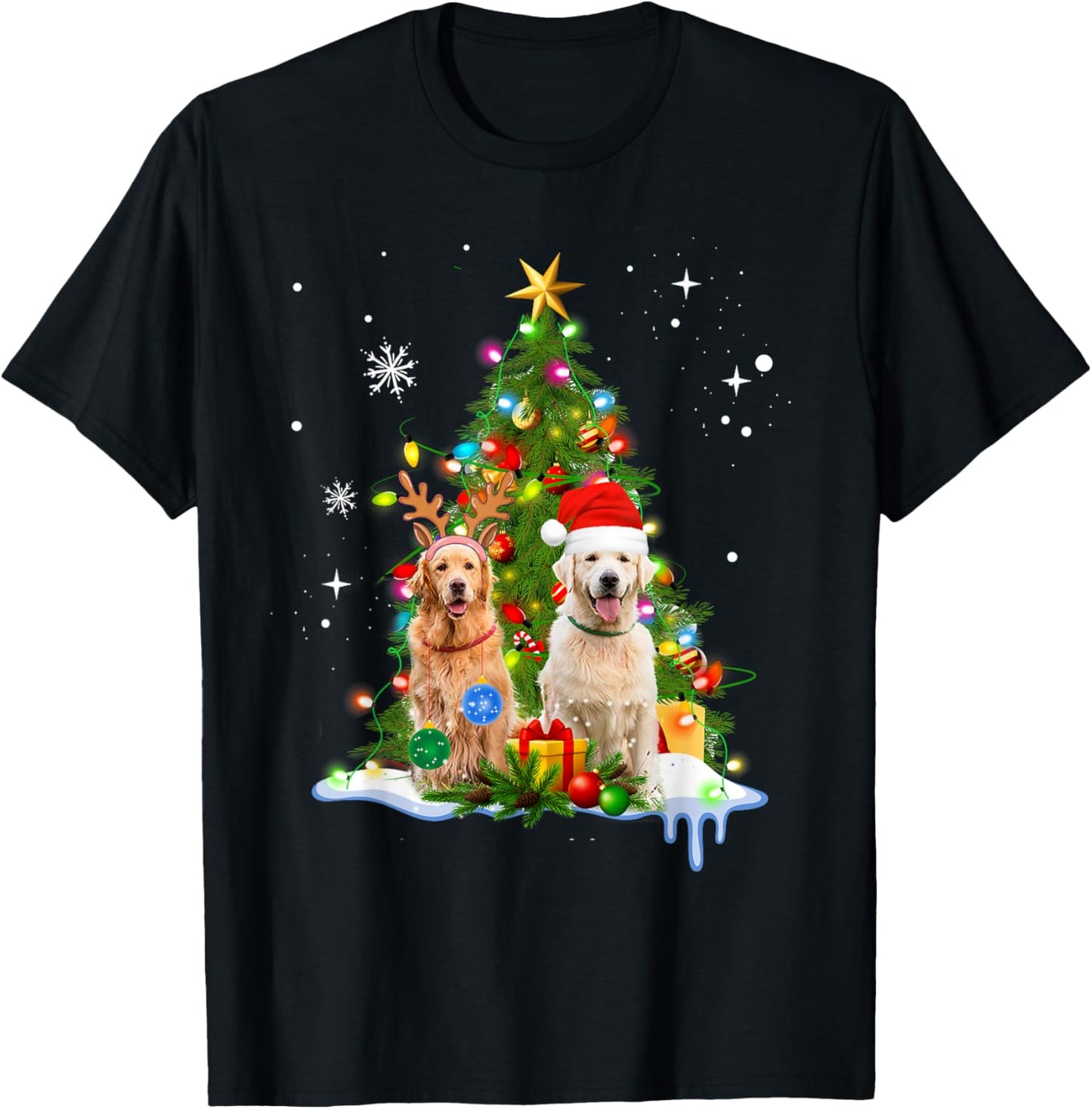Cute Golden Retriever Christmas Tree T-Shirt - T-Shirt | Black