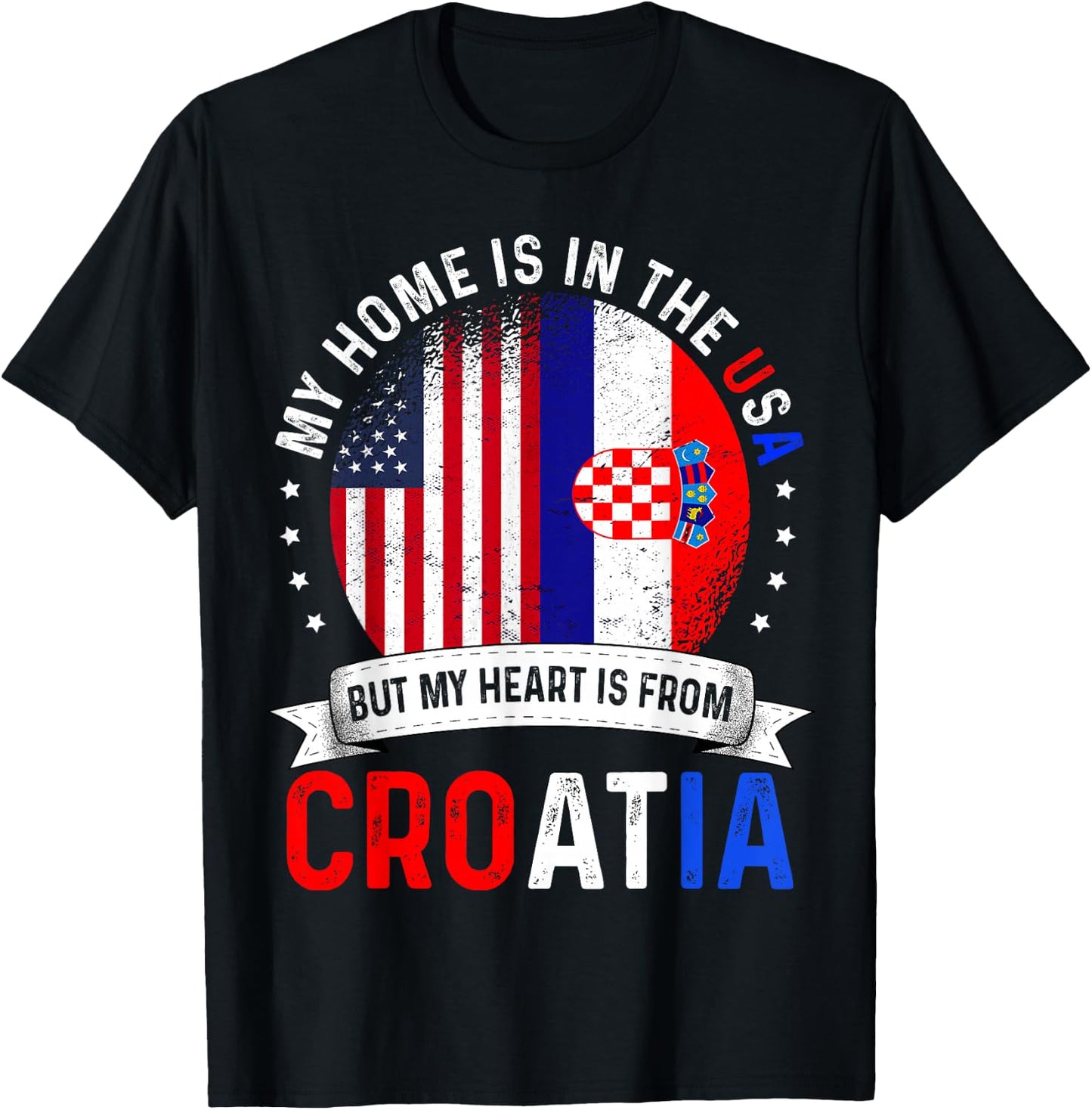 Croatian American Patriot Heart is from Croatia Flag T-Shirt - T-Shirt | Black