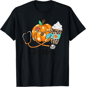 Fall Vibes And That Nursing Student Life Fall Thanksgiving T-Shirt - T-Shirt | Black