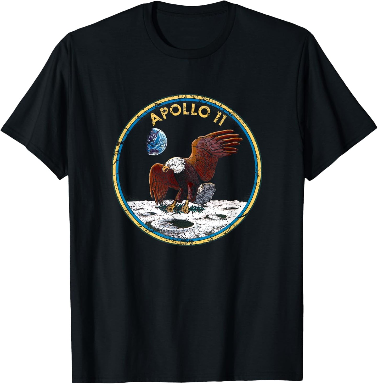 NASA Apollo 11 Mission Badge Distressed T-Shirt - T-Shirt | Black