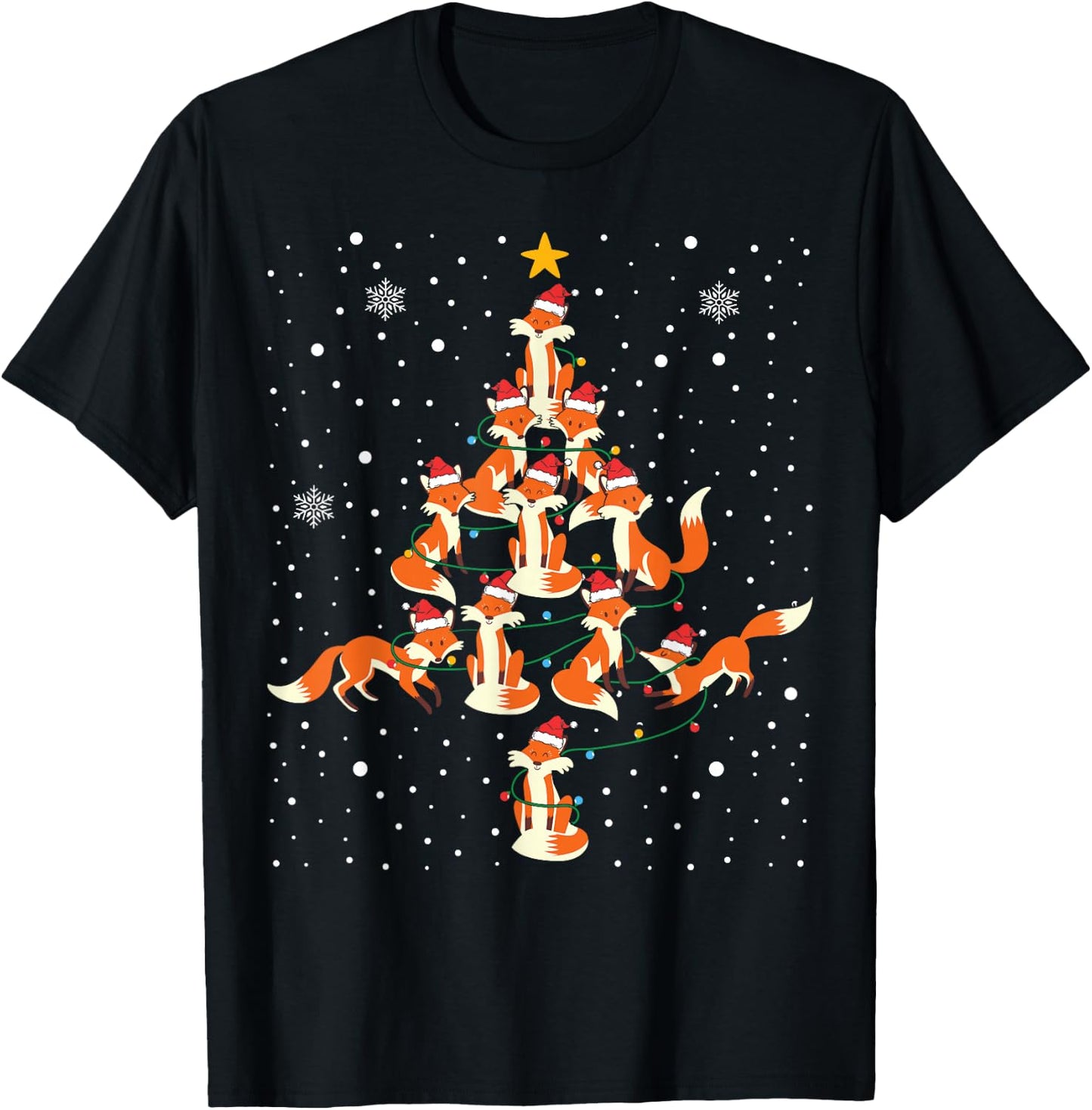 Foxes Christmas Tree Lights Fox Xmas Pajama T-Shirt - T-Shirt | Black