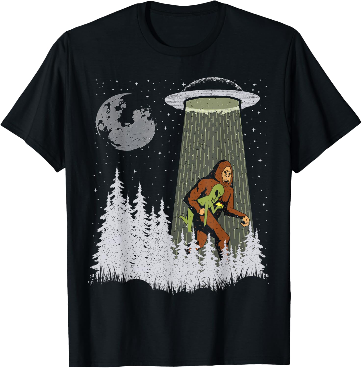 Funny Bigfoot Carrying Alien Eating Taco Cool Sasquatch Ufo T-Shirt - T-Shirt | Black