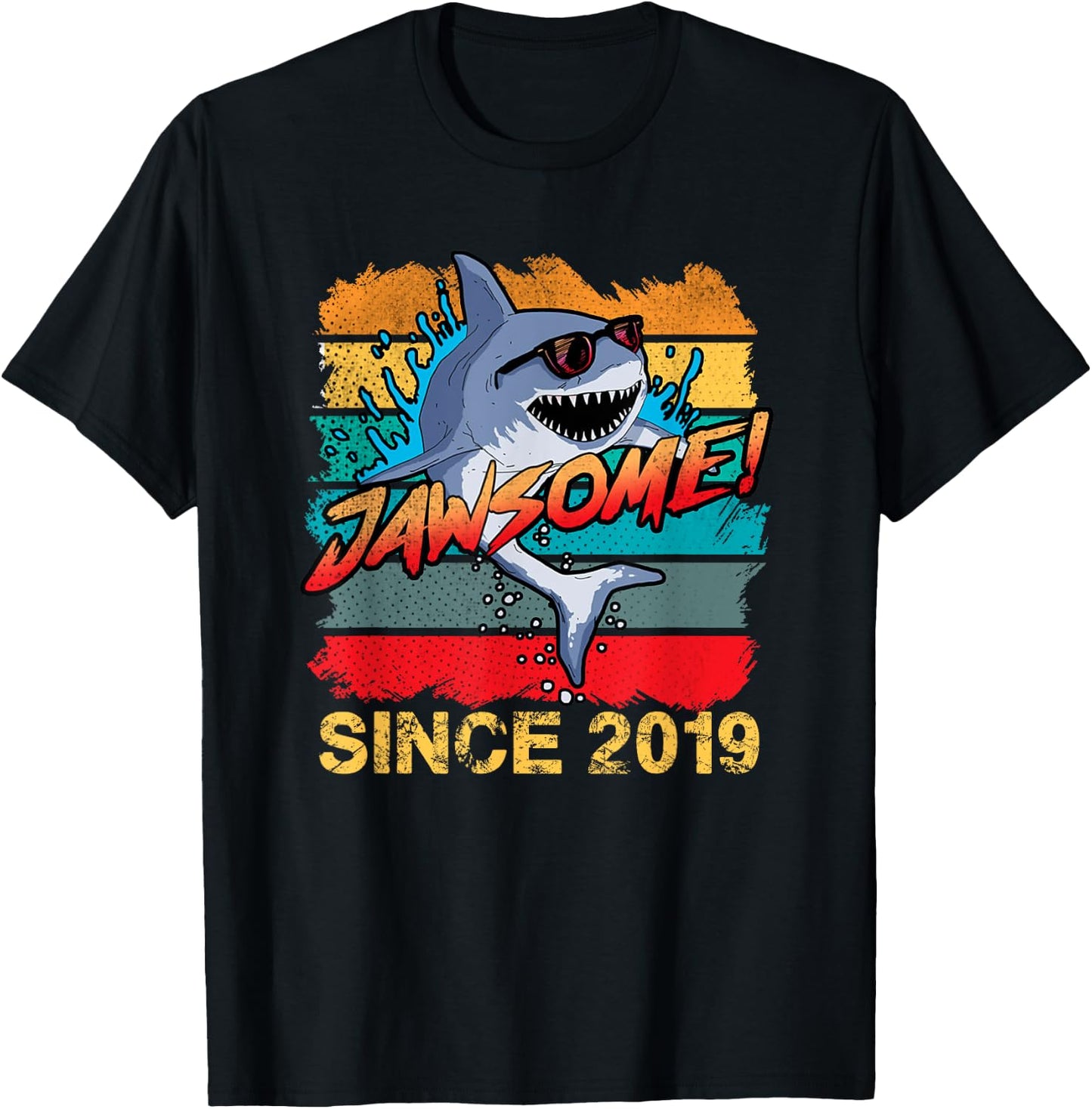 Kids Retro 3rd Birthday Shark 3 Year Old Jawsome Since 2019 T-Shirt - T-Shirt | Black
